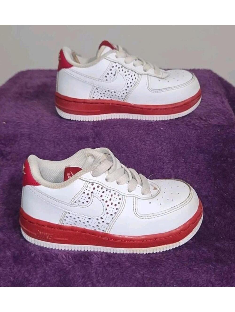 Nike Air Force 1 White Varsity Red Sneakers 314194-993 Toddler 7C With Box